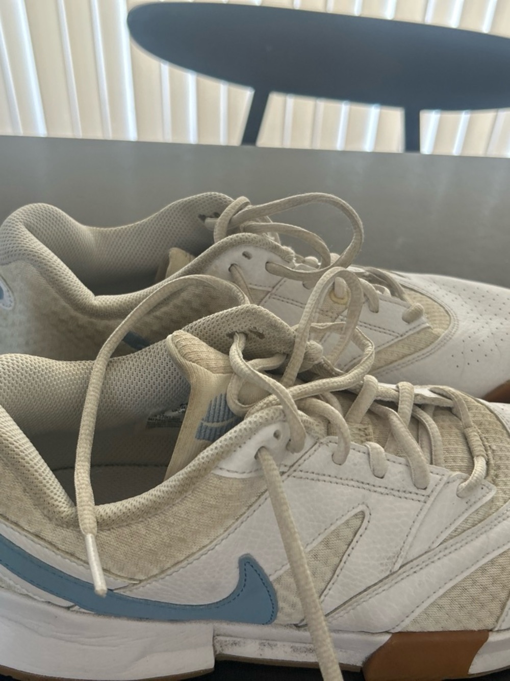 New Balance White and Light Blue Lace-Up Sneakers